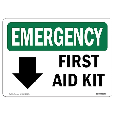 Signmission Safety Sign, OSHA EMERGENCY, 10" Height, Rigid Plastic, First Aid Kit, Landscape, EM-P-1014-L-10326 OS-EM-P-1014-L-10326